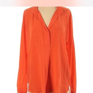 Ralph Lauren Orange Silk Blouse with Notched Collar